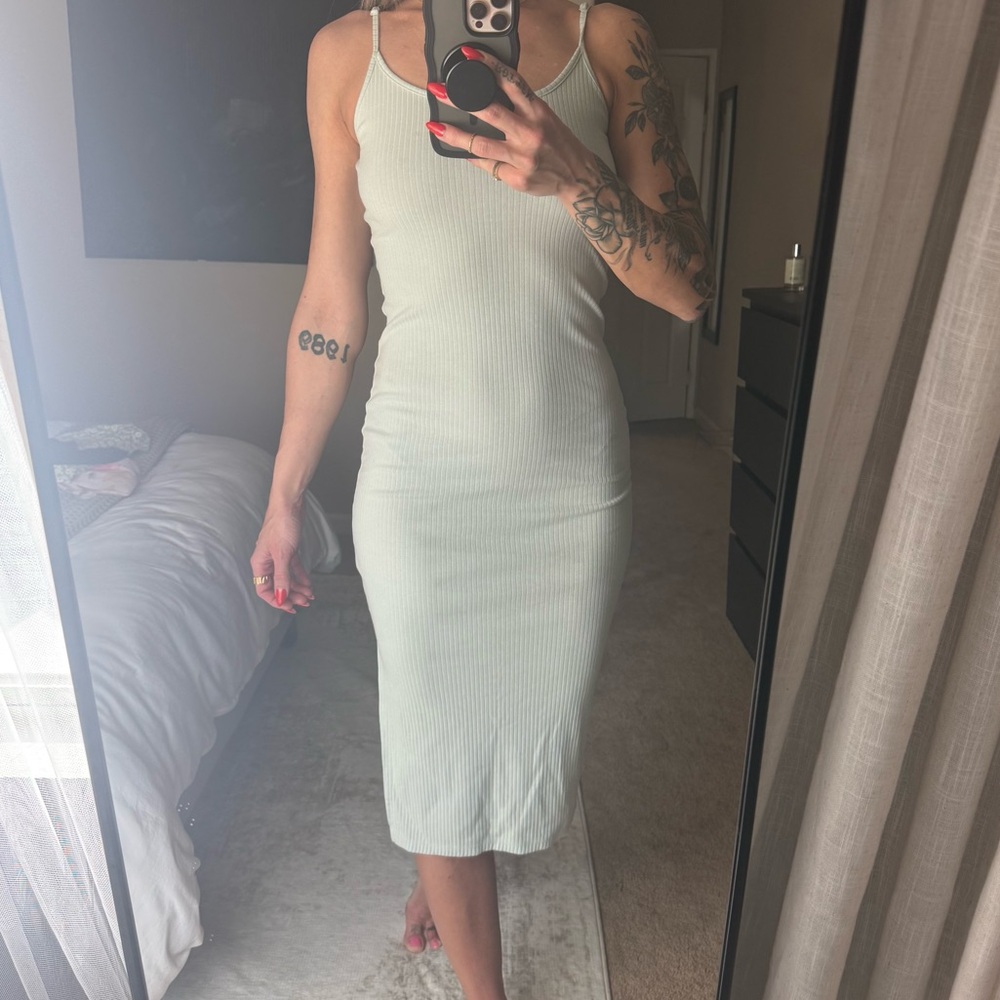 Ribbed Tank Midi Dress in Light Sage